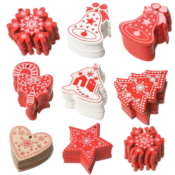 18PCS DIY Red & White Wooden Christmas Ornaments - Rey.me