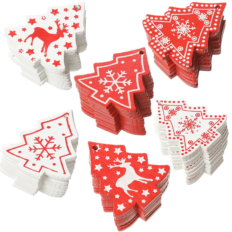 18PCS DIY Red & White Wooden Christmas Ornaments - Rey.me