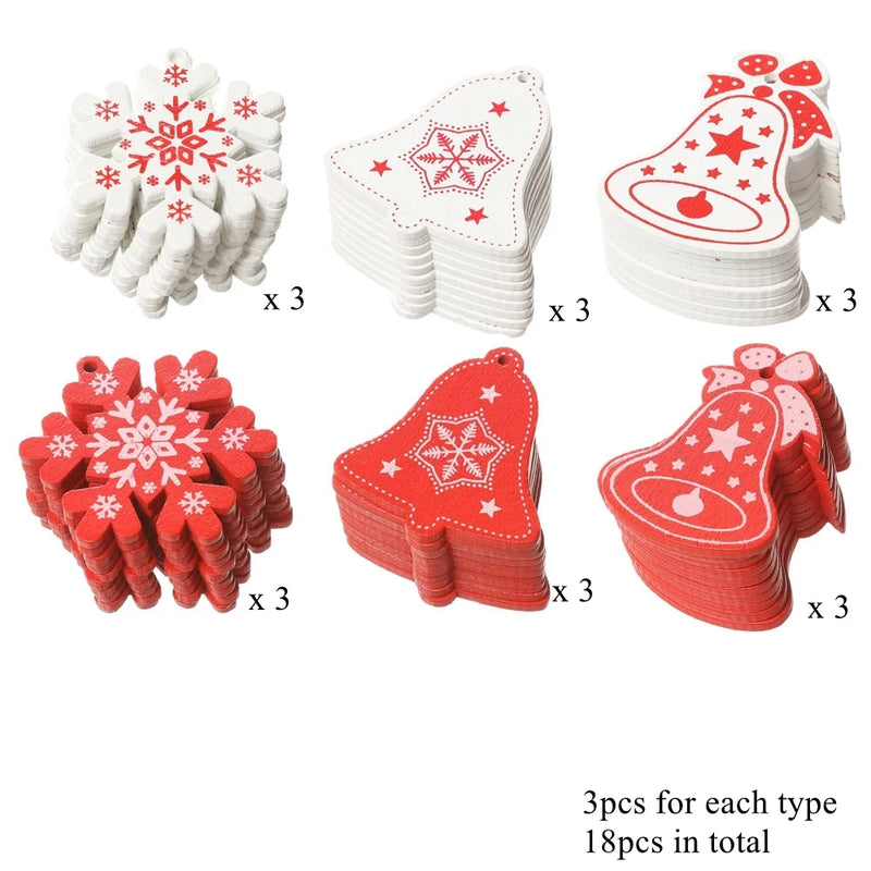 18PCS DIY Red & White Wooden Christmas Ornaments - Rey.me