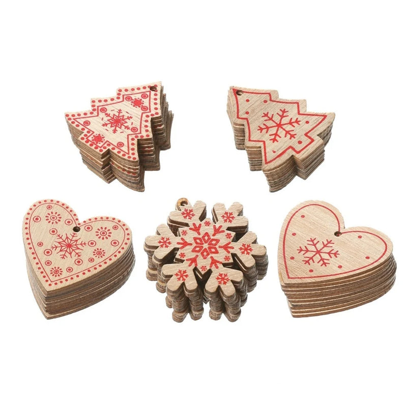 18PCS DIY Red & White Wooden Christmas Ornaments - Rey.me