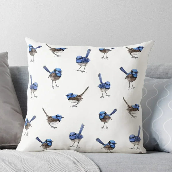 Blue Wrens Throw Pillow Cover - Rey.me