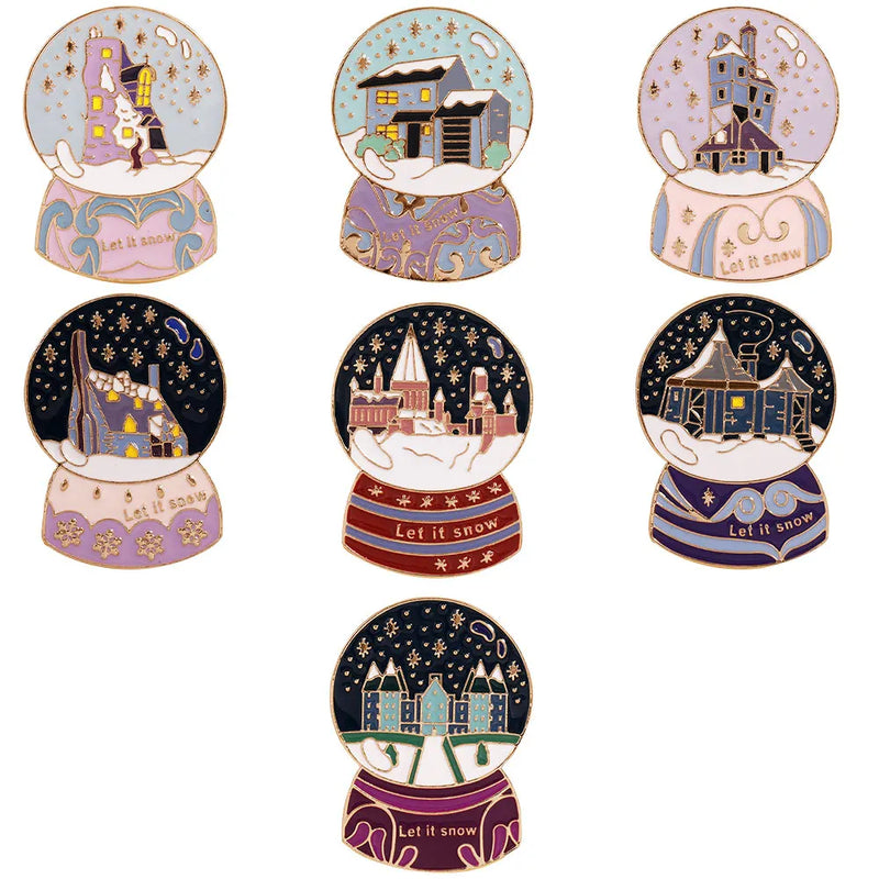 Wholesale Christmas Crystal Ball Collection Colorful Enamel Brooches Let It Snow Castle Winter Pins Xmas Party Jewelry Gift - Rey.me