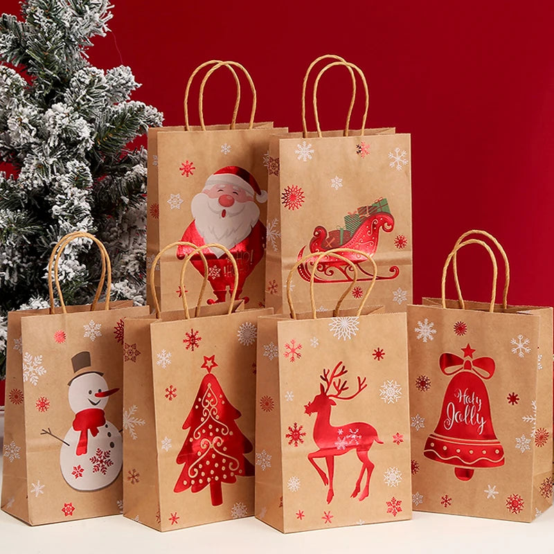 Christmas Kraft Gift Bags – Santa & Snowman Handles - Rey.me