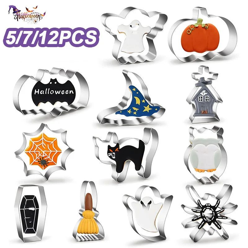 5/7/12PCS Halloween Cookie Cutter Metal Pumpkin Ghost Biscuit Mould Kitchen Fondant Cake Decor Halloween Party Pastry Tools - Rey.me