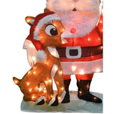 Pre Lit Fabric Santa Claus and Rudolph 2D Outdoor Holiday Lawn Ornament Christmas Yard Decoration with 70 Clear Lights and Stand - Rey.me