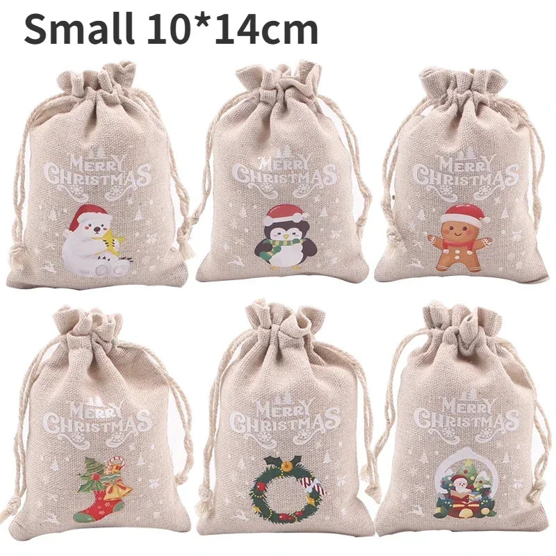 Christmas Gift Bags – Santa & Snowflake Linen Pouches - Rey.me