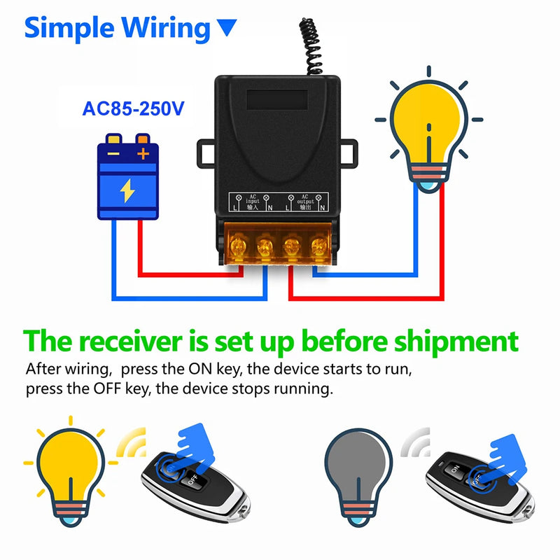 RF Wireless Remote Control Switch 433Mhz AC 110V 120V 240V 220V 30A Relay for Light Lamp Water Pump Door Access System - Rey.me