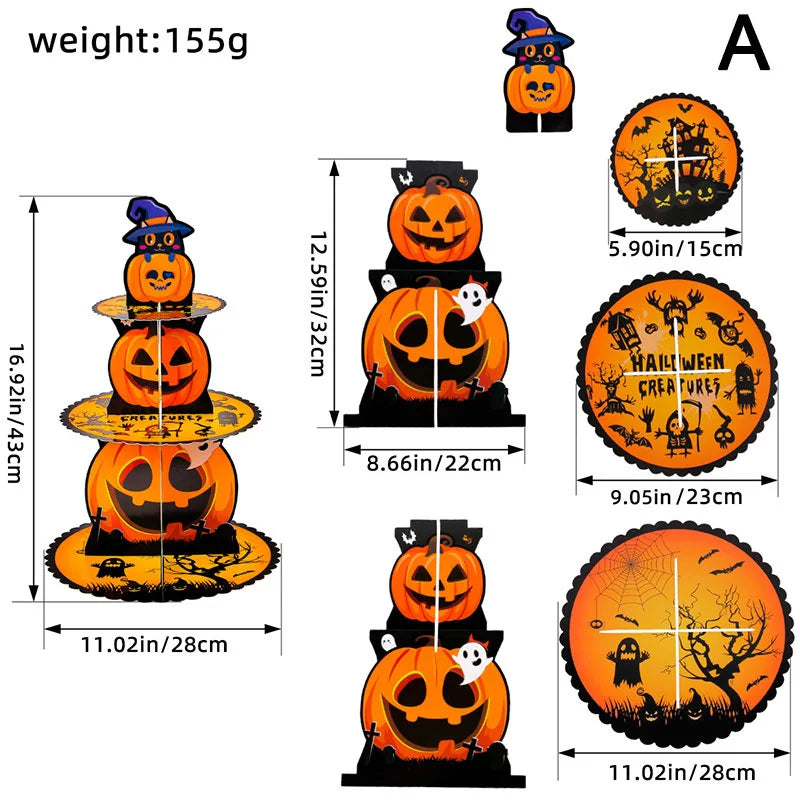 Halloween Pumpkin Multi-tier Cake Stand Decoration 3D Paper Cake Tray Party Christmas Treats Setting Cake Tools - Rey.me