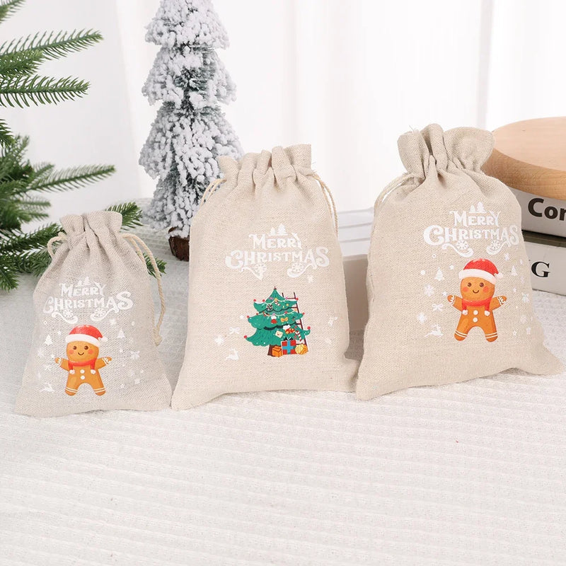 Christmas Gift Bags – Santa & Snowflake Linen Pouches - Rey.me