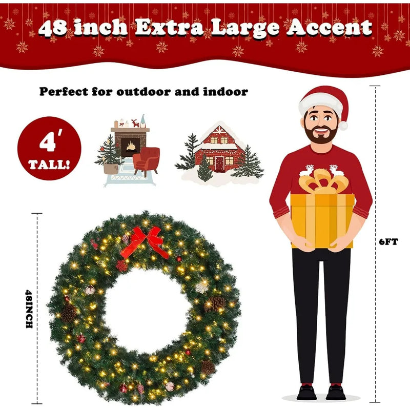 48-Inch Pre-Lit Christmas Wreath - Rey.me