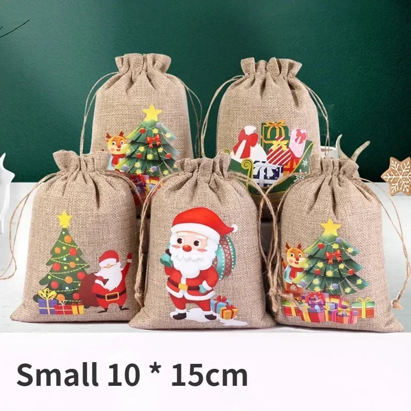 Christmas Gift Bags – Santa & Snowflake Linen Pouches - Rey.me