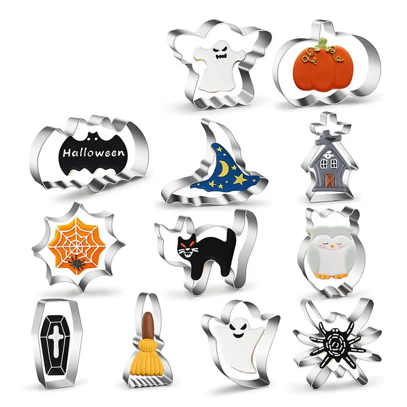 5/7/12PCS Halloween Cookie Cutter Metal Pumpkin Ghost Biscuit Mould Kitchen Fondant Cake Decor Halloween Party Pastry Tools - Rey.me