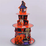 Halloween Pumpkin Multi-tier Cake Stand Decoration 3D Paper Cake Tray Party Christmas Treats Setting Cake Tools - Rey.me