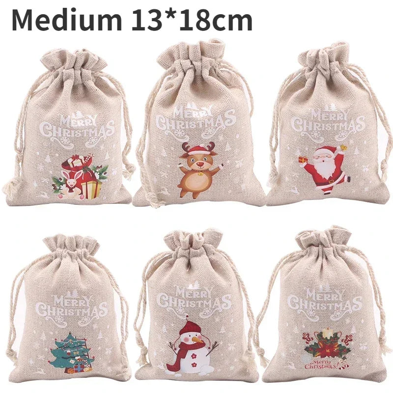 Christmas Gift Bags – Santa & Snowflake Linen Pouches - Rey.me