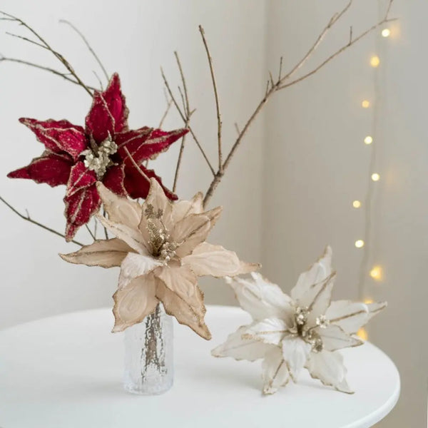 28cm Glitter Poinsettia Flower Decoration - Rey.me