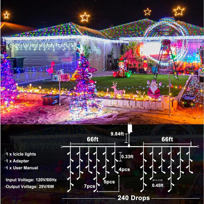 Icicle Christmas Lights Outdoor, 132ft 1280 LED Icicle Lights for Outside, Plug in Twinkle Lights Indoor with 8 Modes Timer Wate - Rey.me