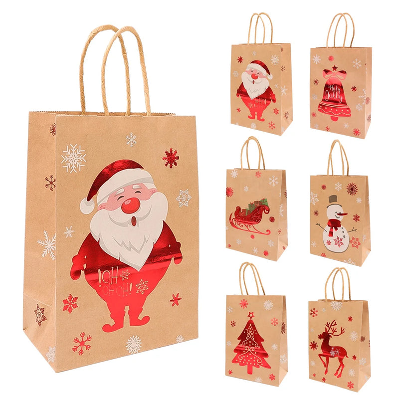 Christmas Kraft Gift Bags – Santa & Snowman Handles - Rey.me