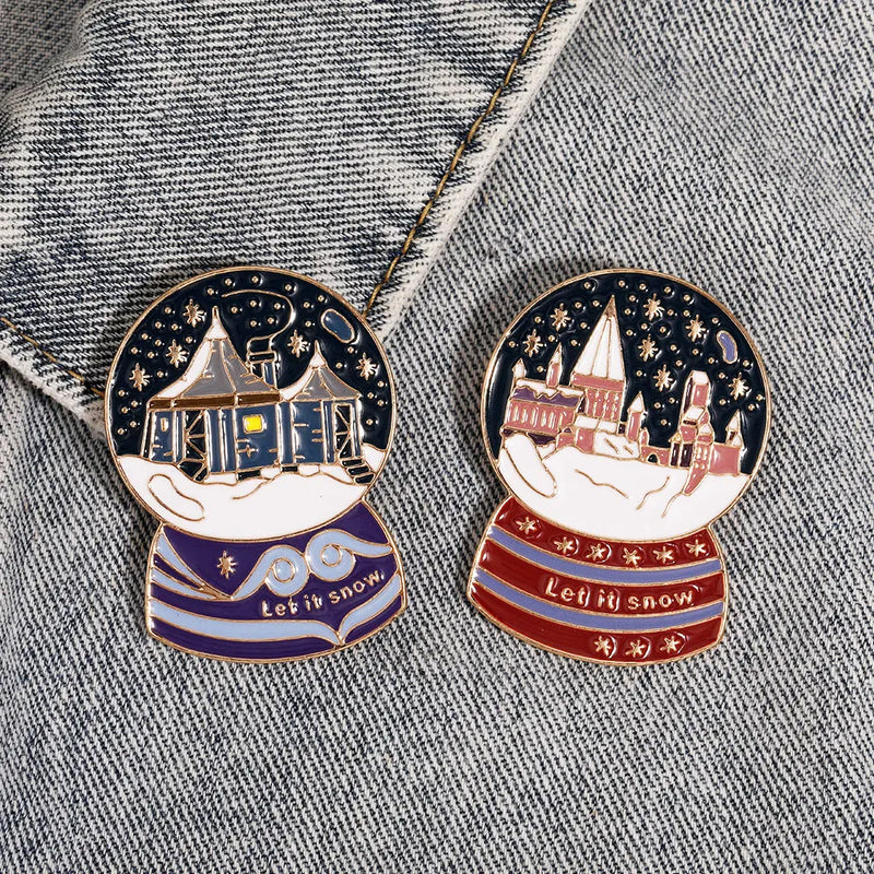 Wholesale Christmas Crystal Ball Collection Colorful Enamel Brooches Let It Snow Castle Winter Pins Xmas Party Jewelry Gift - Rey.me